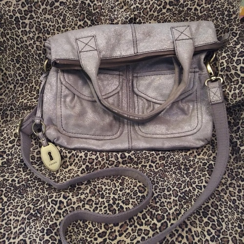2034 Fossil Fold Over Shimmer Shoulder Bag